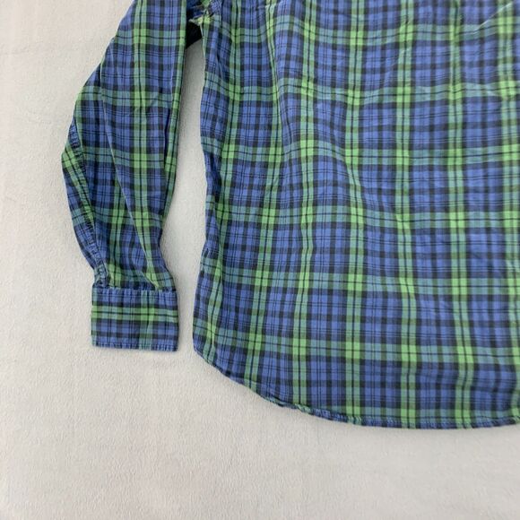 J. Crew Button Down Shirt Mens Large Plaid Green Blue Long Sleeved Black Watch - Picture 14 of 16